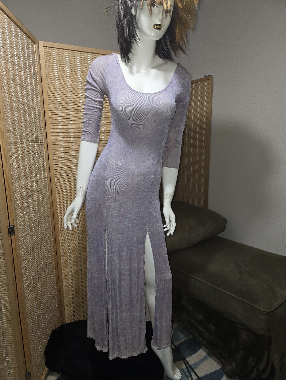 Lavender Long Sleeve Maxi Dress with Front Slit